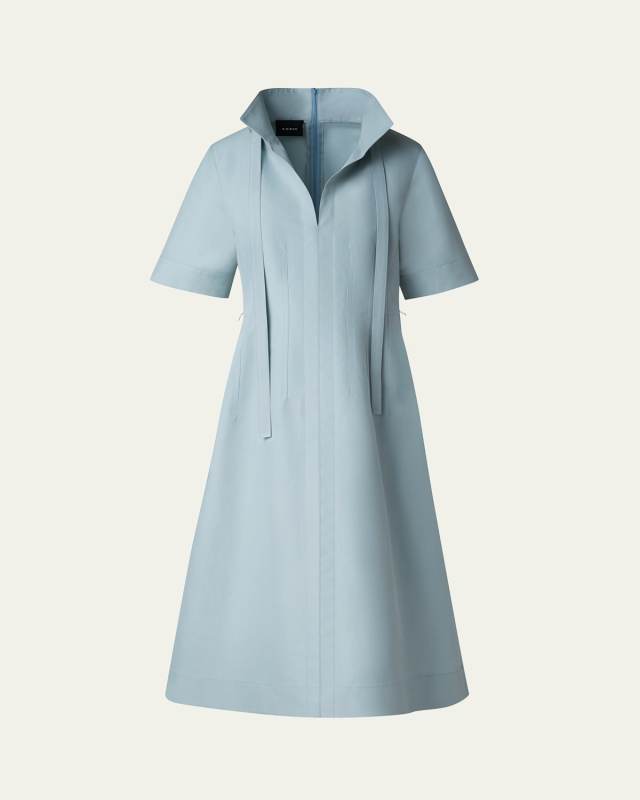 Collared Short-Sleeve Cotton Poplin A-Line Midi Shirtdress